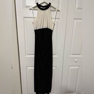 Ralph Lauren Black and White Pleated Halter Gown